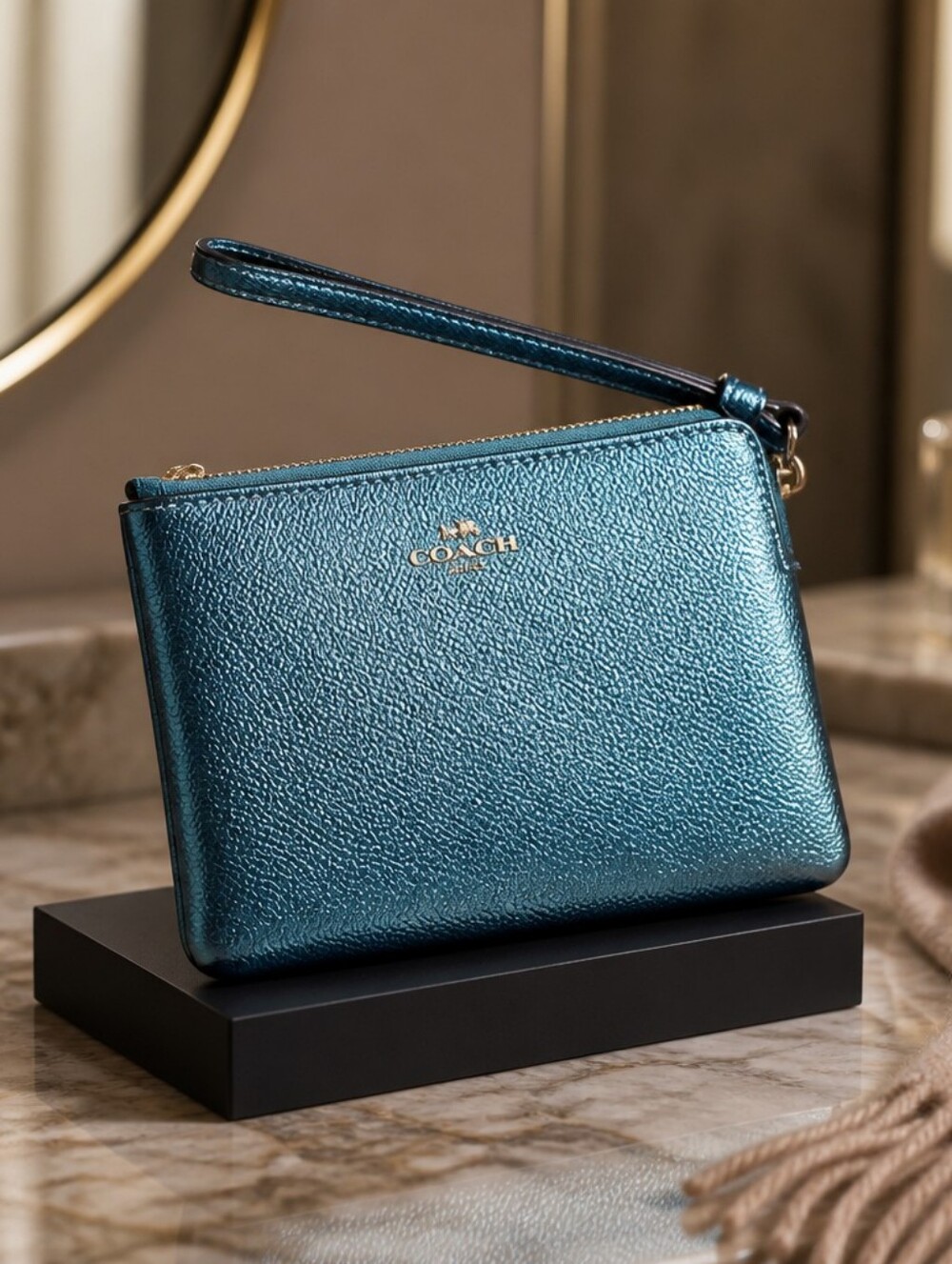 Coach Metallic Teal Blue Wristlet